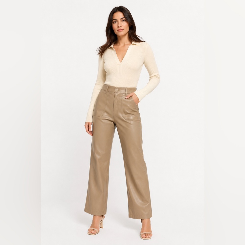 Kendall & Kylie Wide-Leg Faux Leather Pants in Taupe